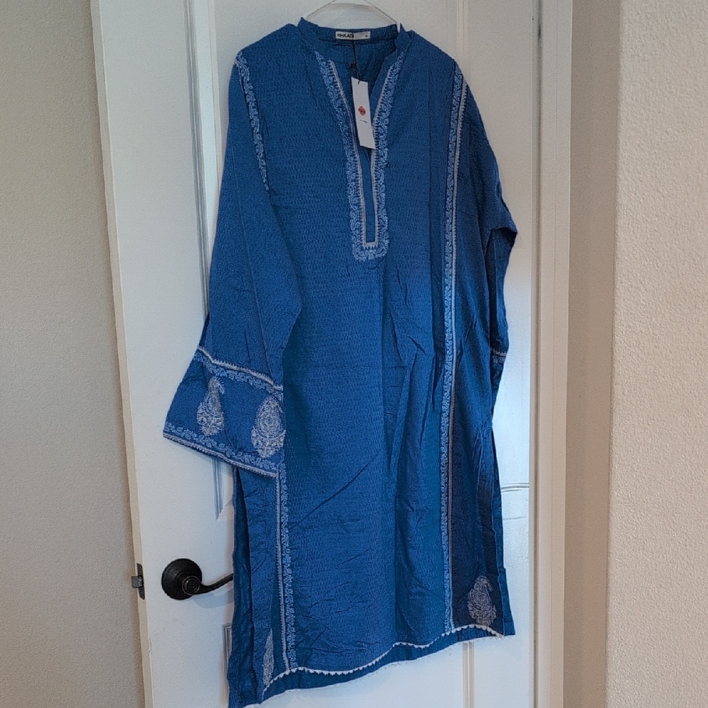 Blue Embroidered Tunic Dress
